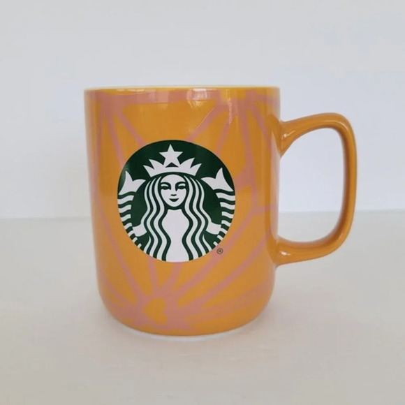 Starbucks Ceramic Mug 2021‎ Retro Design Orange Pink 15 oz - Picture 1 of 10